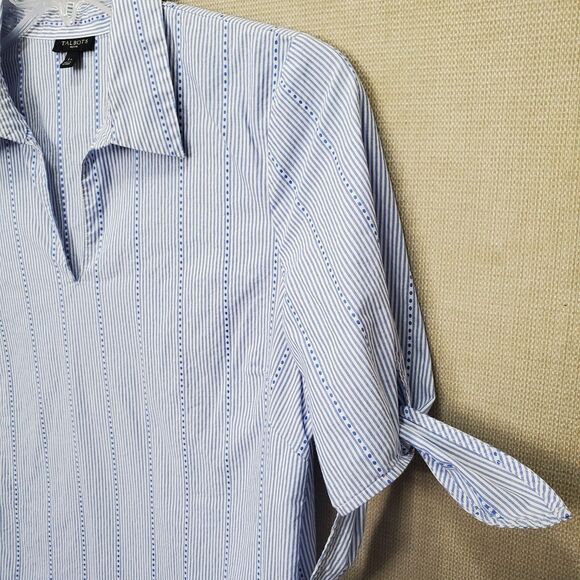 Talbots Petite Cotton Blue Striped Tie-Sleeve Side-Zip Blouse Size LP - Picture 2 of 7